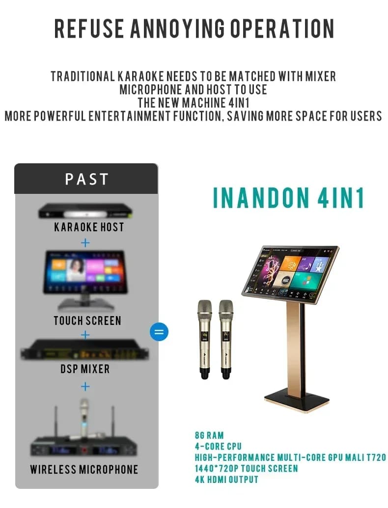 Macchina per Karaoke 21.5 4IN1 1T per Feste in Casa, Set con Lettore Intelligente per Selezione Canzoni