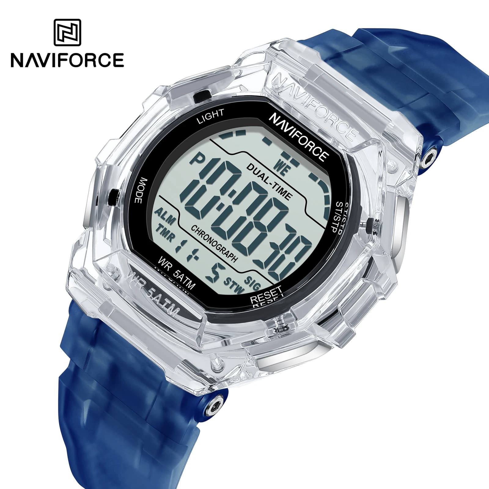 Orologio Digitale NAVIFORCE NF7136 per Uomo, Cassa Trasparente, Calendario, Impermeabile 50M, Orologio Sportivo da Polso