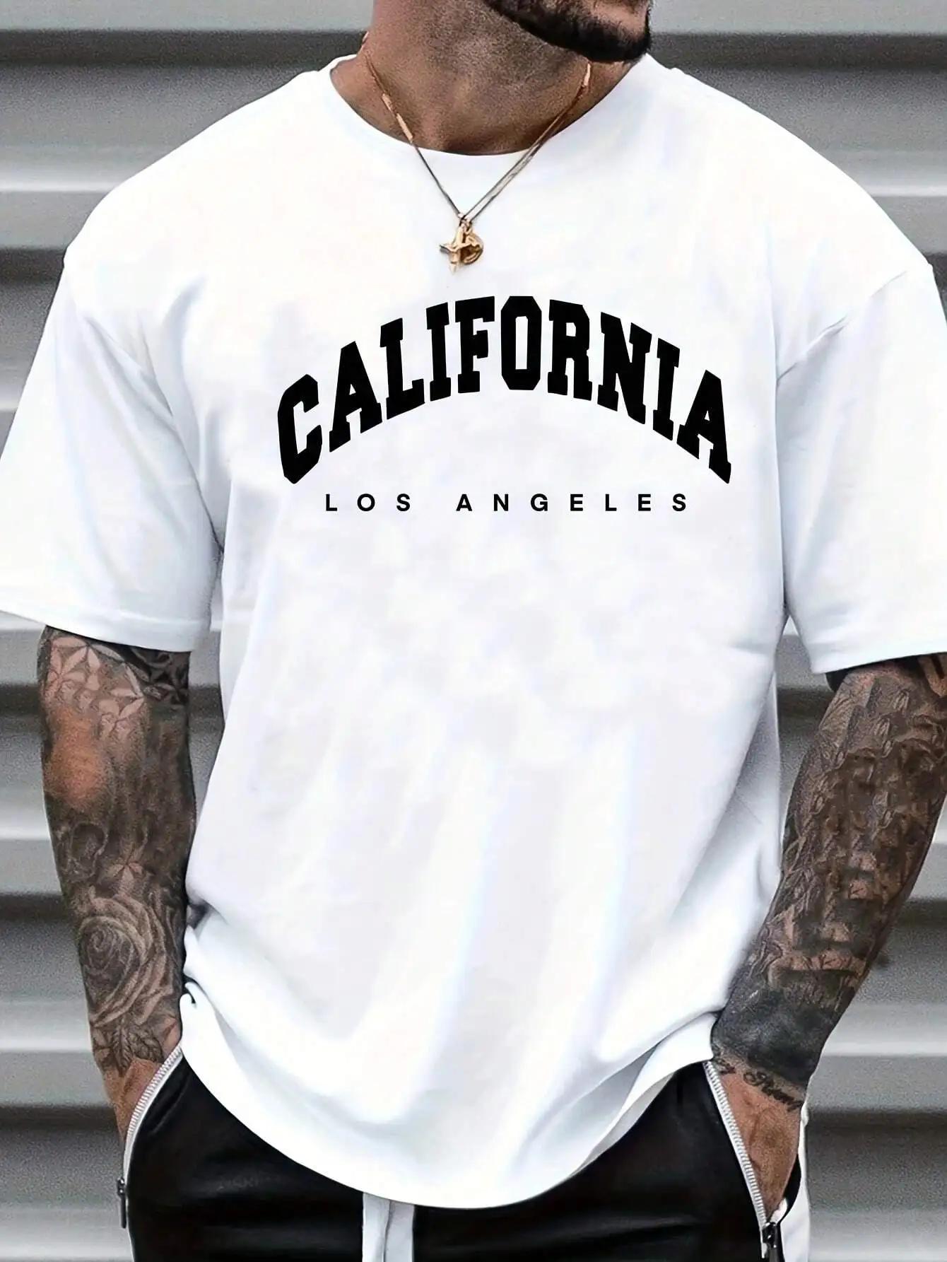 Men's White Short Sleeved Casual T-shirt with Arc Print