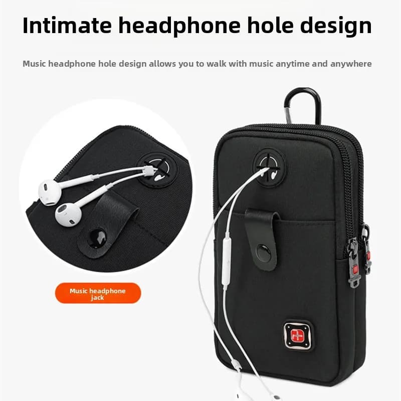 Men's Mobile Phone Pockets Earphone Hole Small Shoulder Bag 6 Inch -7 Inch Mobile Phone Bag Multi-function Wear Belt Backpack