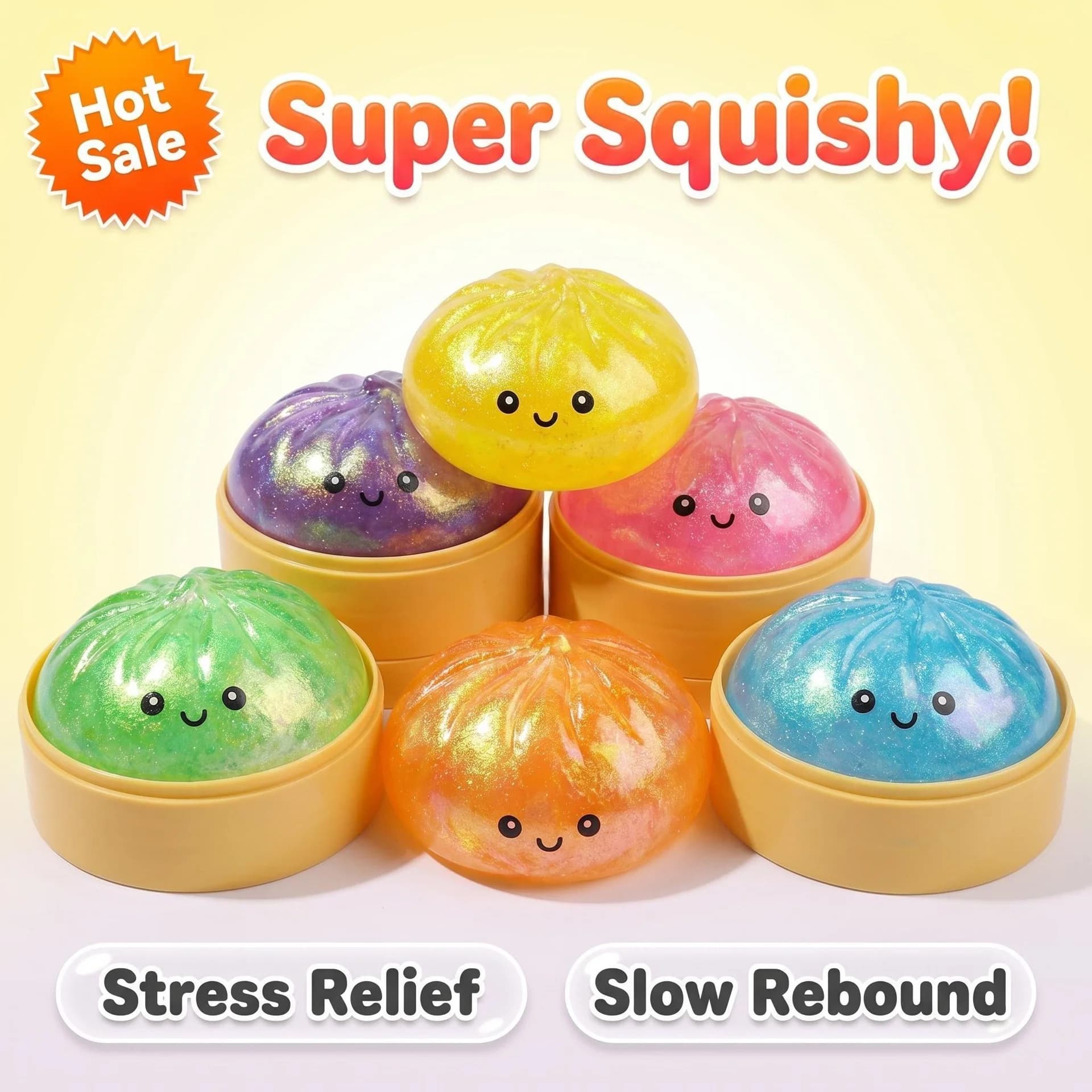 Giocattolo Antistress Colorato a Forma di Raviolo con Vaporiera, Morbido Giocattolo Decompressione per Adulti, Spedizione Gratuita