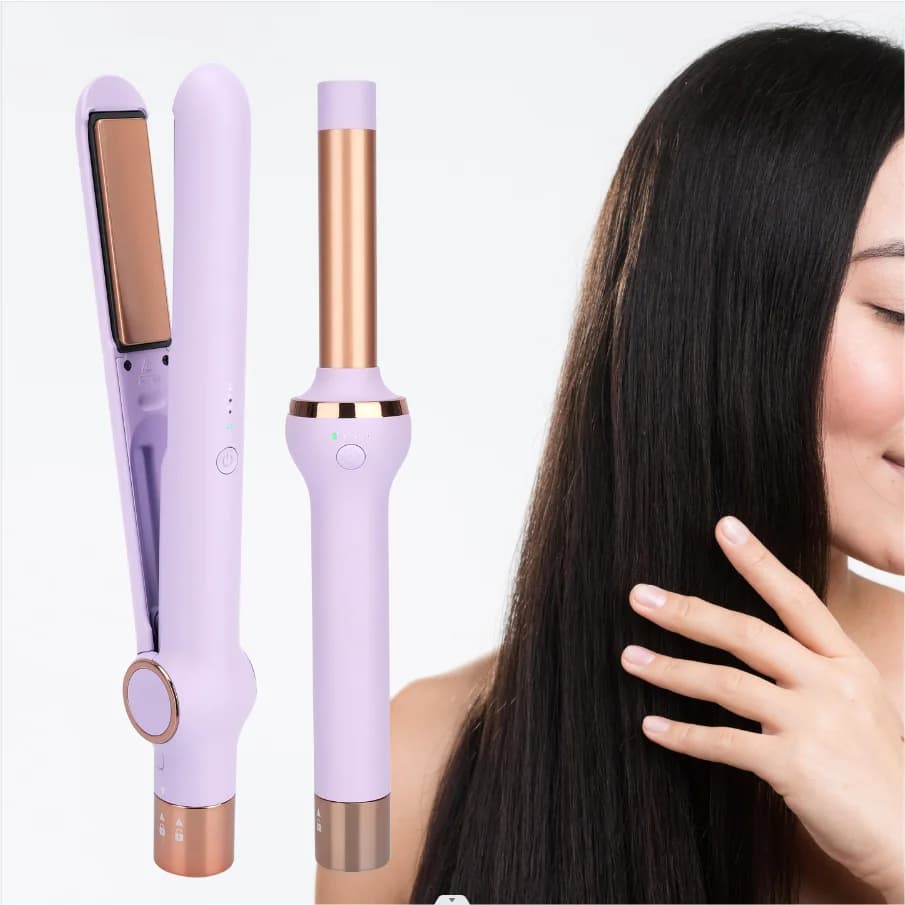 Piastra per Capelli Portatile 2 in 1 Multifunzione Senza Fili, Mini Ferro Arricciacapelli a Riscaldamento Rapido per lo Styling dei Capelli