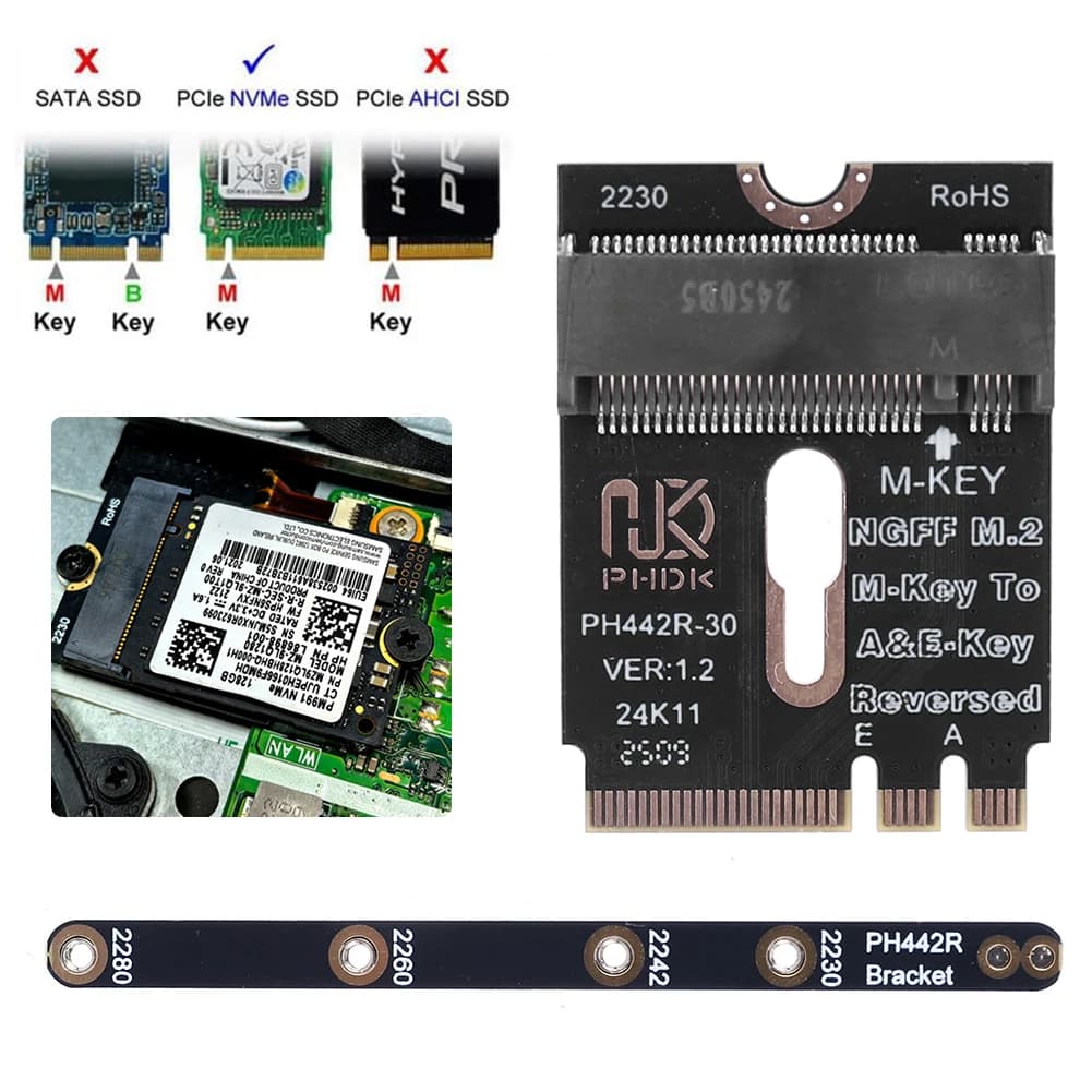Adattatore NGFF A + E-Key maschio a NVME M-key femmina con staffa interfaccia WIFI M2 per scheda madre del computer portatile SSD 2280