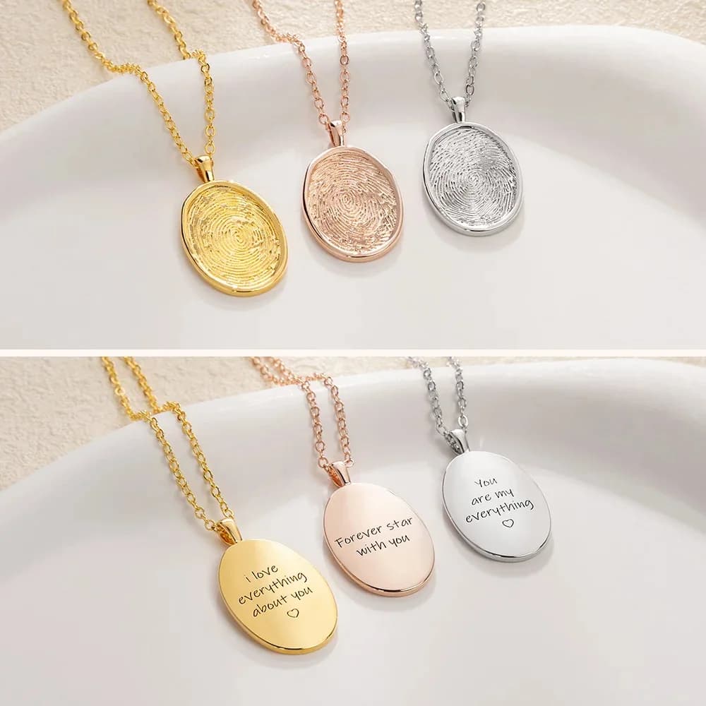 DOREMI Elliptical fingerprint necklace laser engraved custom stainless steel waterproof necklace