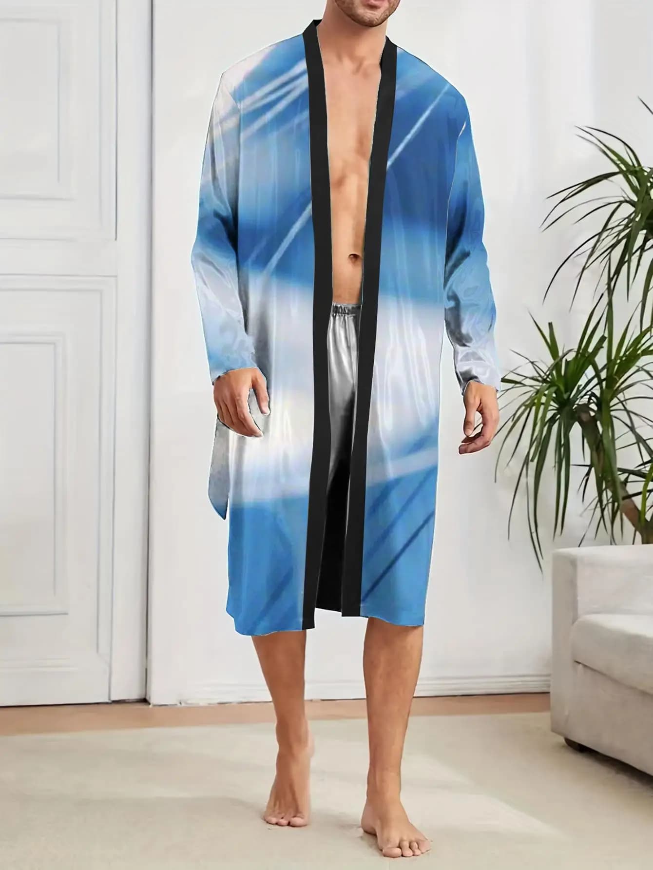 1 Pezzo Vestaglia da Uomo Primavera/Estate 2026, Vestaglia da Bagno con Stampa 3D, Vestaglia Lunga con Grafica, Vestaglia da Notte in Poliestere