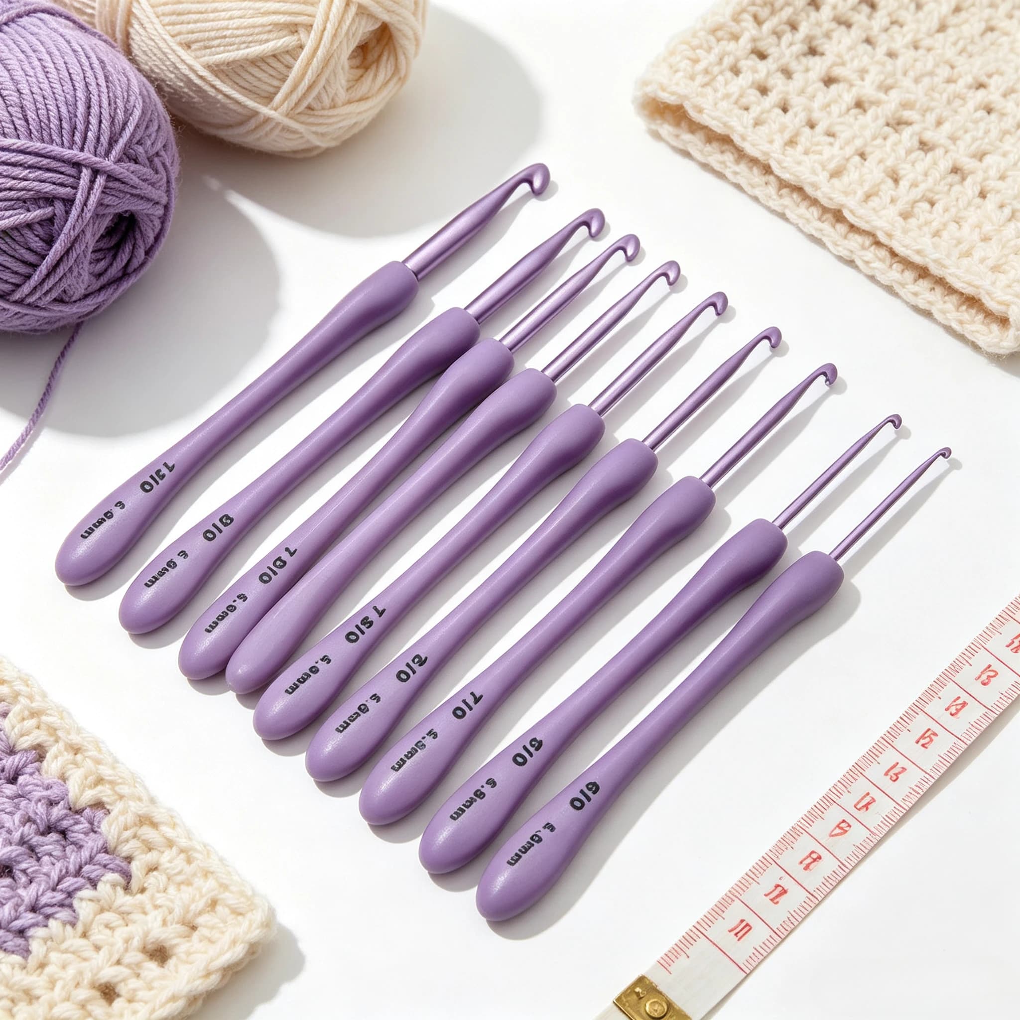 8Pcs Purple Crochet Hooks 2.5-6.0mm Ergonomic Knitting Needles DIY Hand Weaving Sewing Stitching Craft Making Supplies