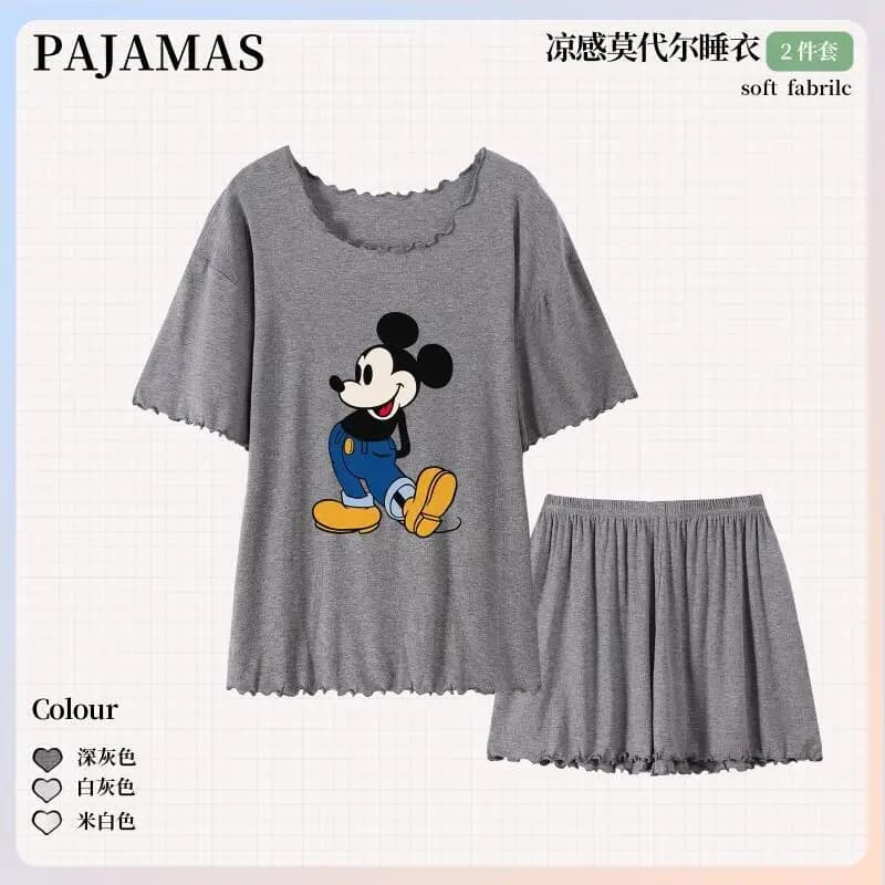 Pigiama Mickey Carino Stile Anime Primaverile ed Estivo con Maniche Corte e Pantaloncini in Pizzo, Abbigliamento Comodo per Casa e Dormitorio Studentesco, Regalo