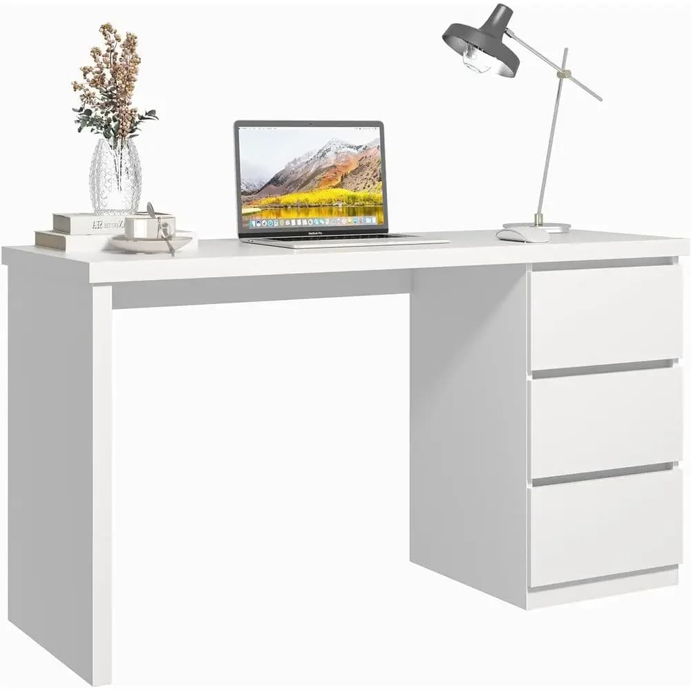 Scrivania Larga 47 Pollici con Cassetti, Tavolo da Gaming per Ufficio Domestico, Scrivania con Spazio di Archiviazione, Postazione di Lavoro in Legno per Camera da Letto, Soggiorno