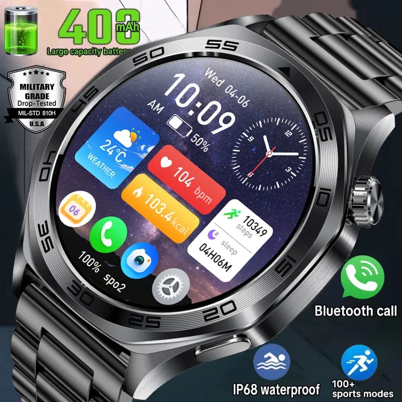 Nuovo smartwatch 2026 con display IPS da 1,46 pollici, resistenza all'acqua IPX8. Batteria da 400 mAh con oltre 100 modalità di attività