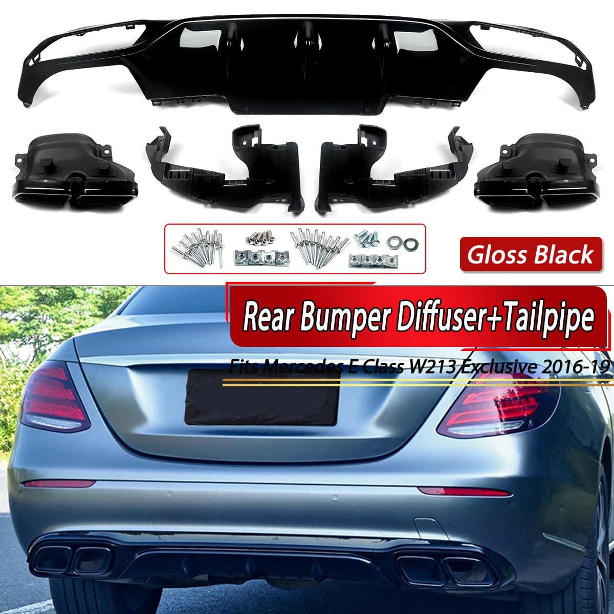 Labbro diffusore paraurti posteriore per Mercedes Benz W213 E200 E300 E250 2017-2020 Stile standard E63 con tubi di scarico Bodykit