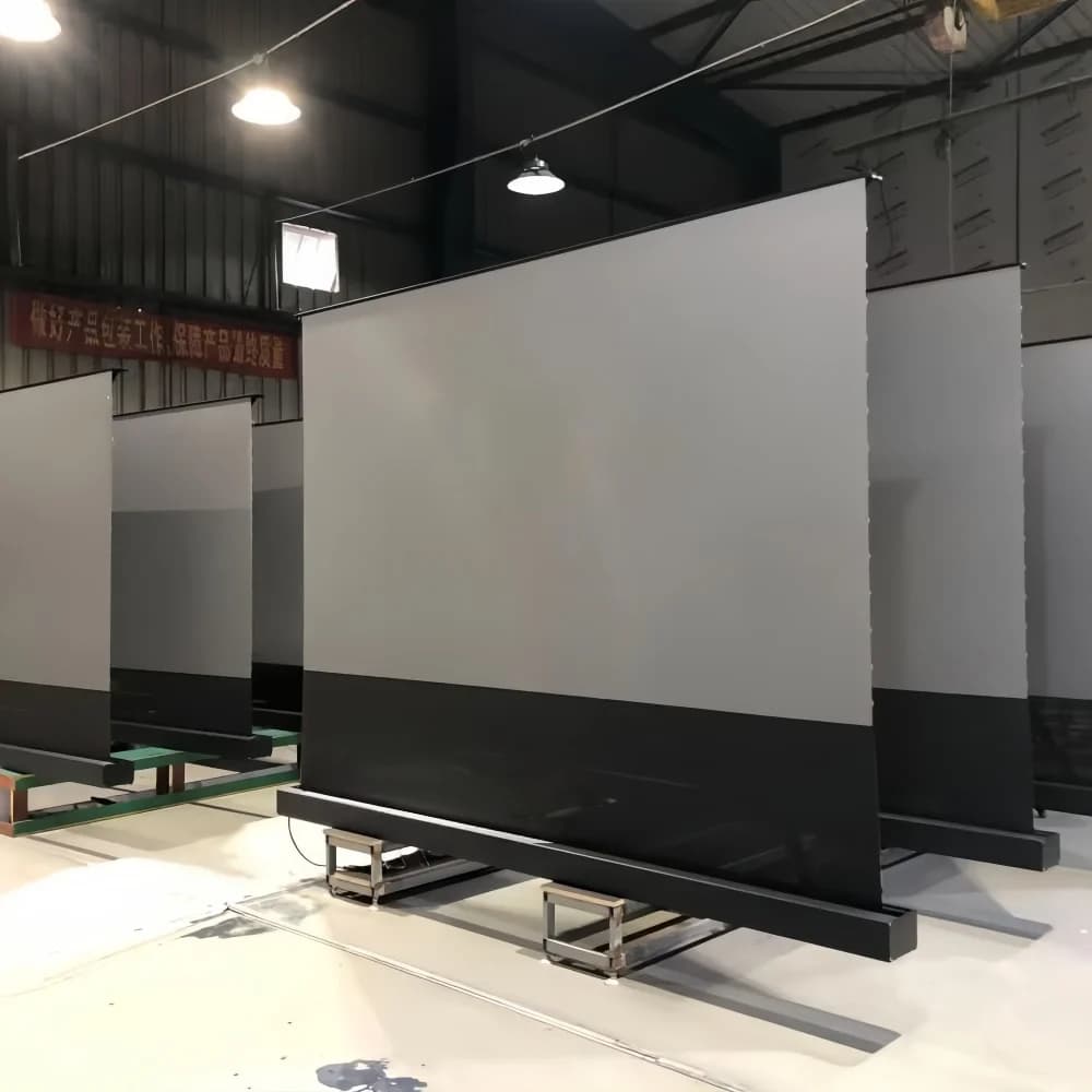 Motorized Floor Rising Screen UST Ambient Light Rejecting with Perforated Sound Transparent Black Border for Laser Projector