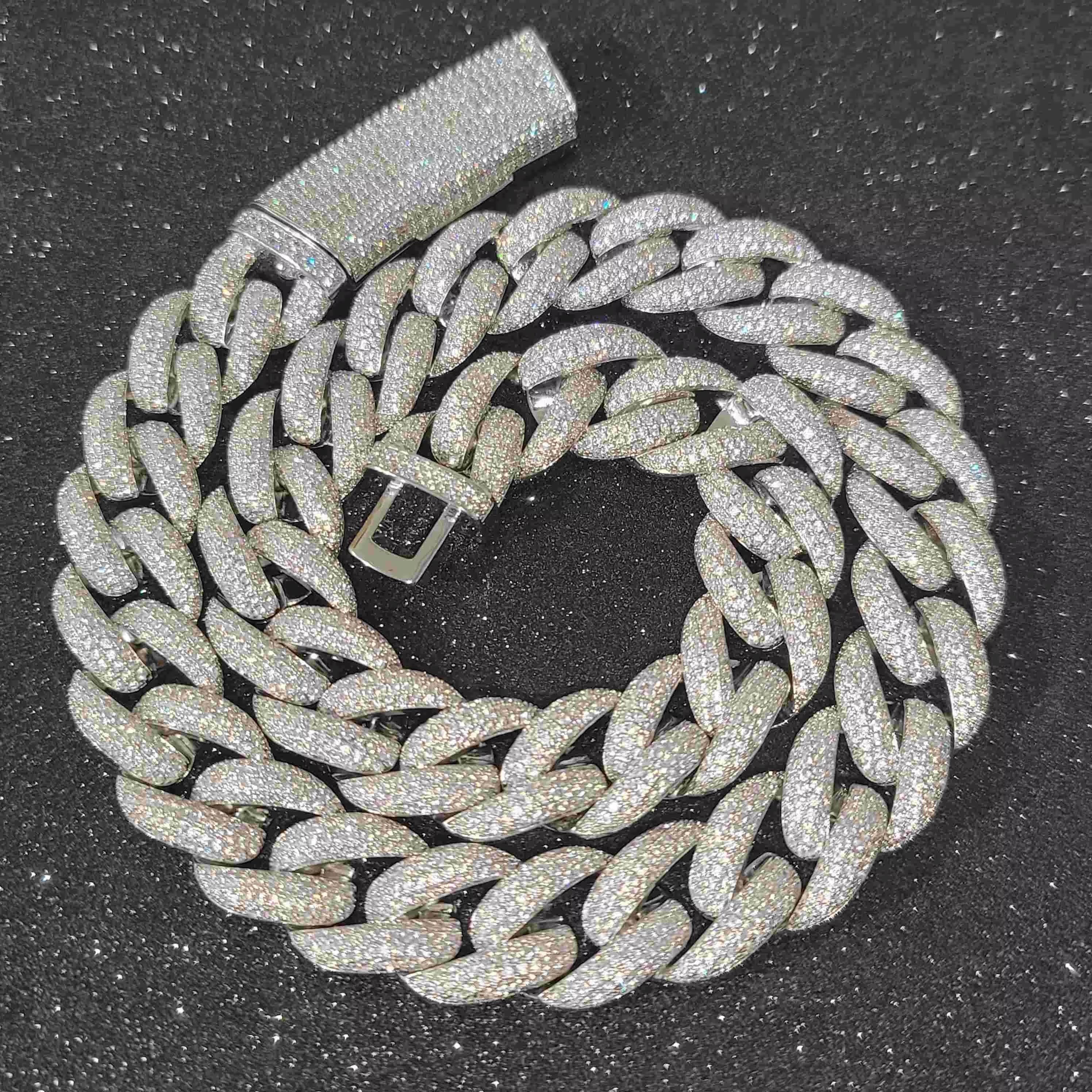 Miami Cuban Chain Iced Out 15MM Necklace with Moon, Full Pave Diamonds, Long Closure, Men's Hip Hop Jewelry