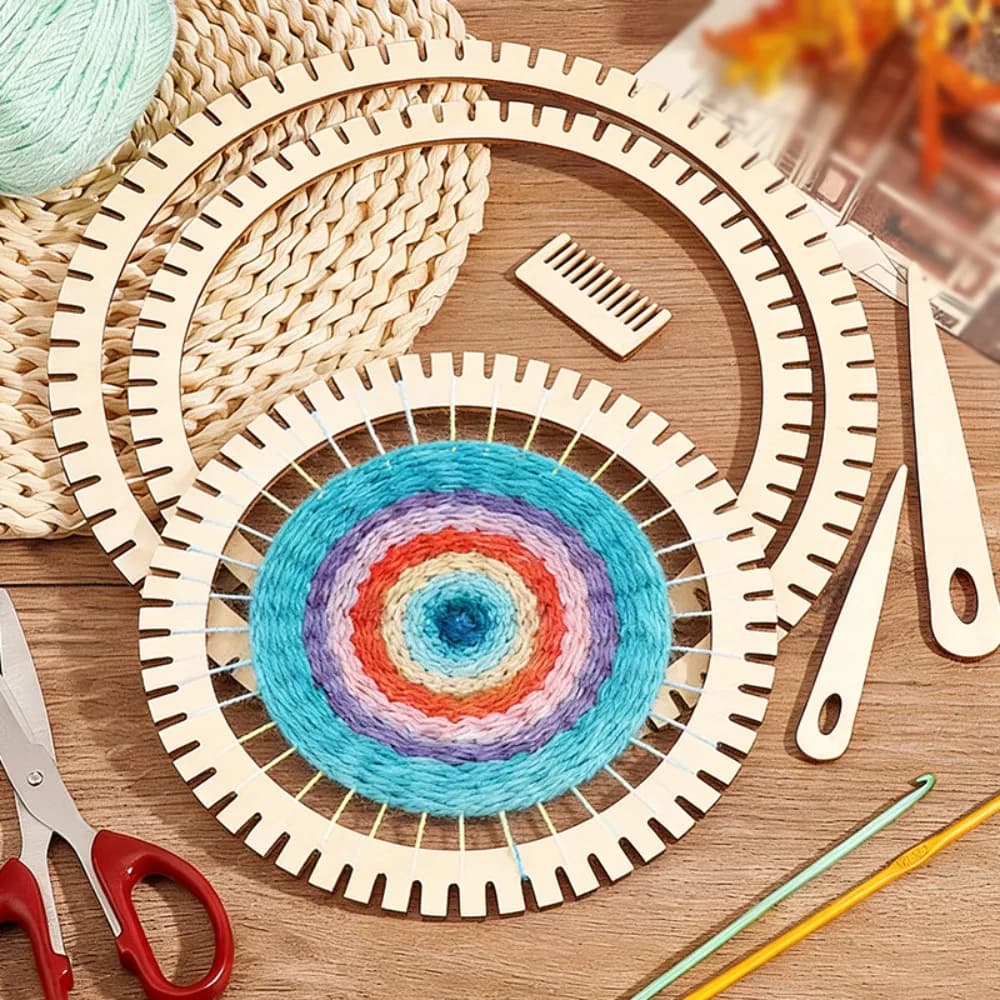 6pcs Wooden Circular Gear Weaving Craft DIY Round Loom Kit Handcrafted Weaving Tool Set Ideal for Beginners