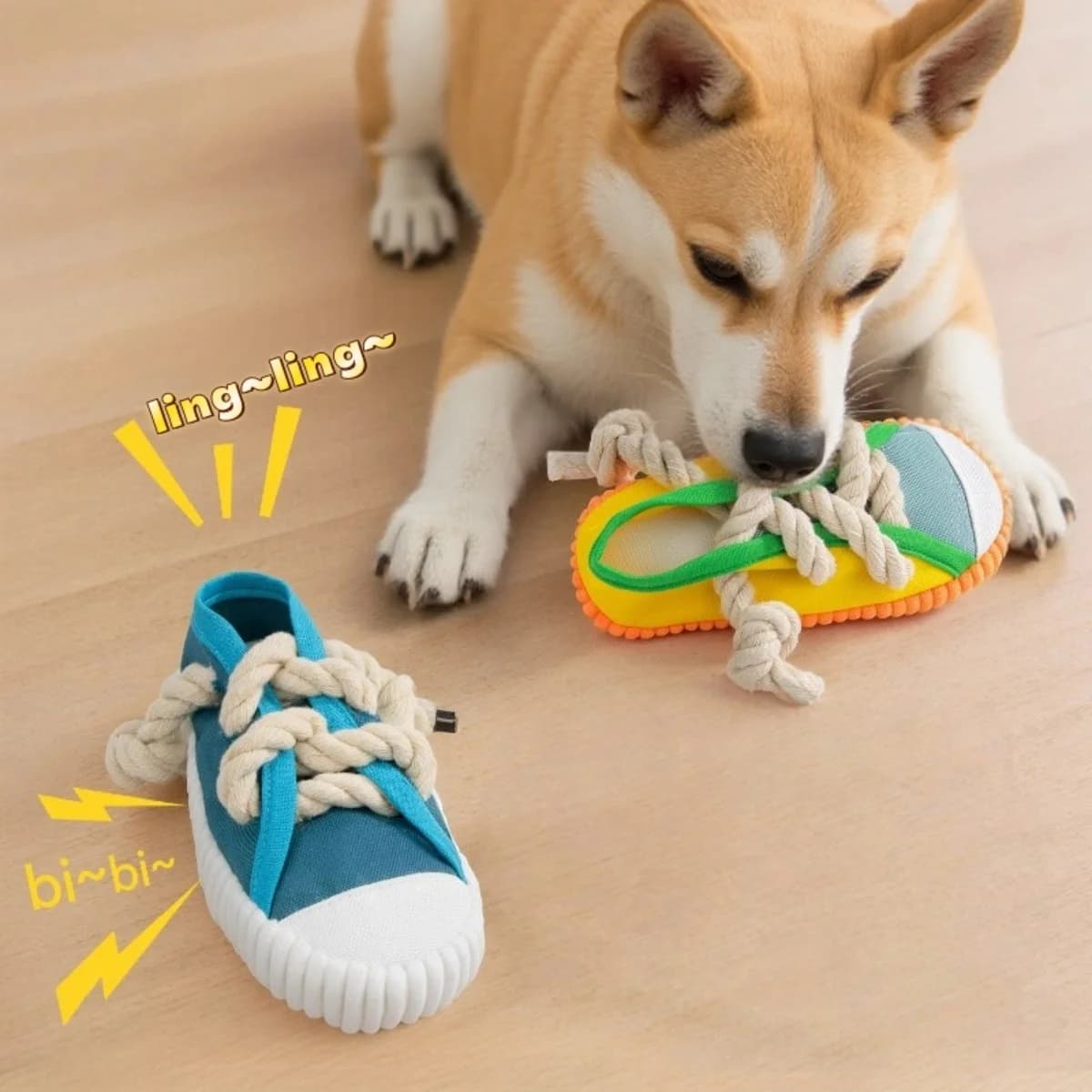 Giocattolo da masticare per cani Scarpe di tela resistenti al morso stridulo Nodo Giocattolo per cuccioli Pulizia dei denti Addestramento con una campana Forniture per giocattoli da masticare