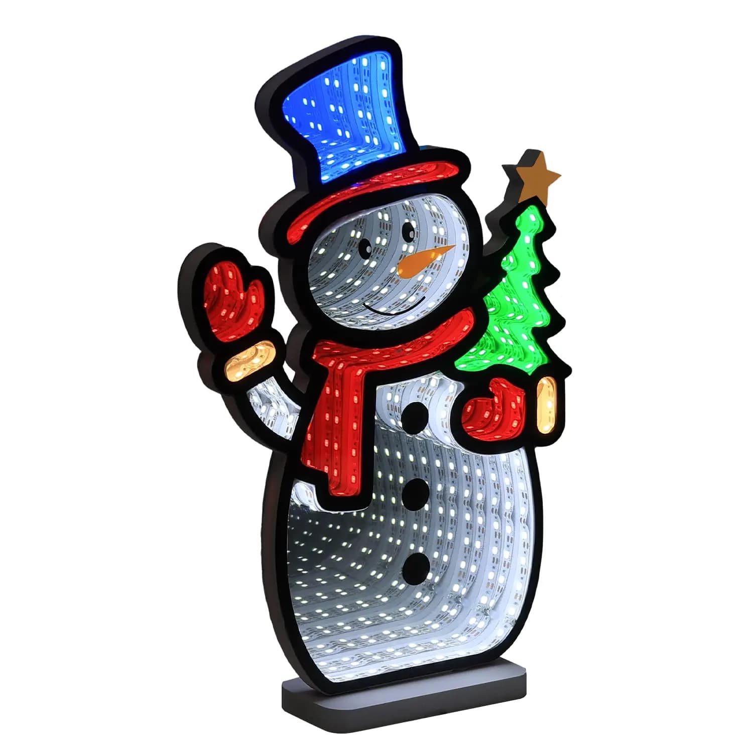 Pupazzo di neve Infinity Specchio Insegna al neon per la decorazione della parete Luce del tunnel di Natale Luci notturne per mensola centrale Lampada natalizia