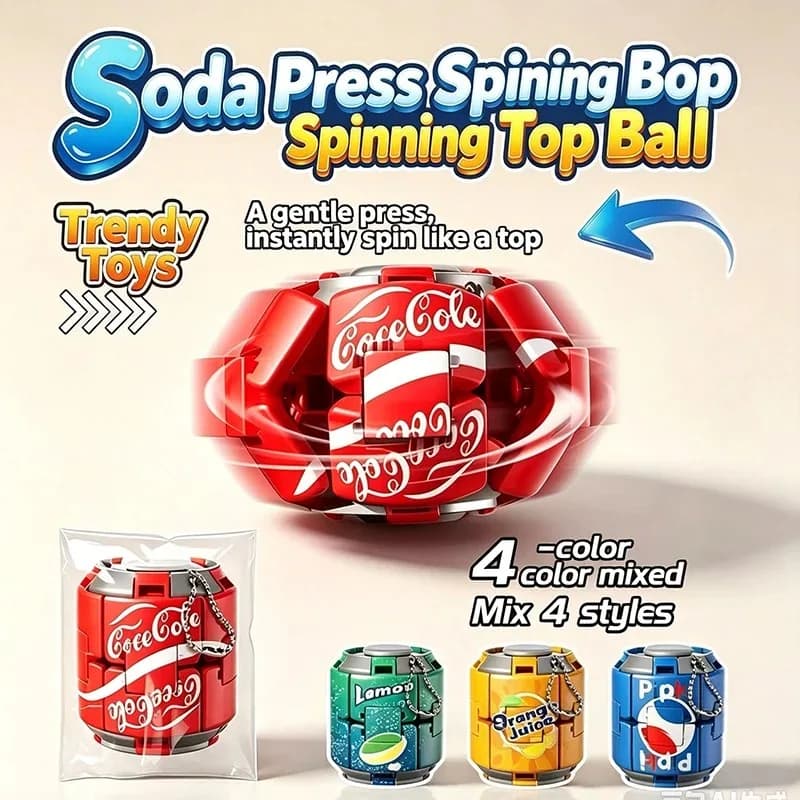 Soda Can Press Spinning Top Fidget Toy Transformable Spin Gyro Keychain Pendant Stress Relief Decompression Toy Kids Party Gift