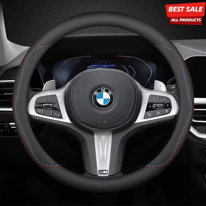 Coprivolante rotondo in pelle per auto BMW 316e 318e 320e 323e 325e 330e 335e 530e E46 E90 E91 F30 F31 F34 G20 G30 38cm