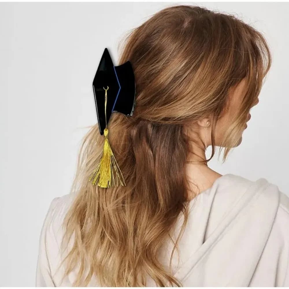 Creative Graduation Cap Hair Claw Yellow Tassels Portable Women's Graduation Hair Clip Cute Headwear Small Grab Clip Girls