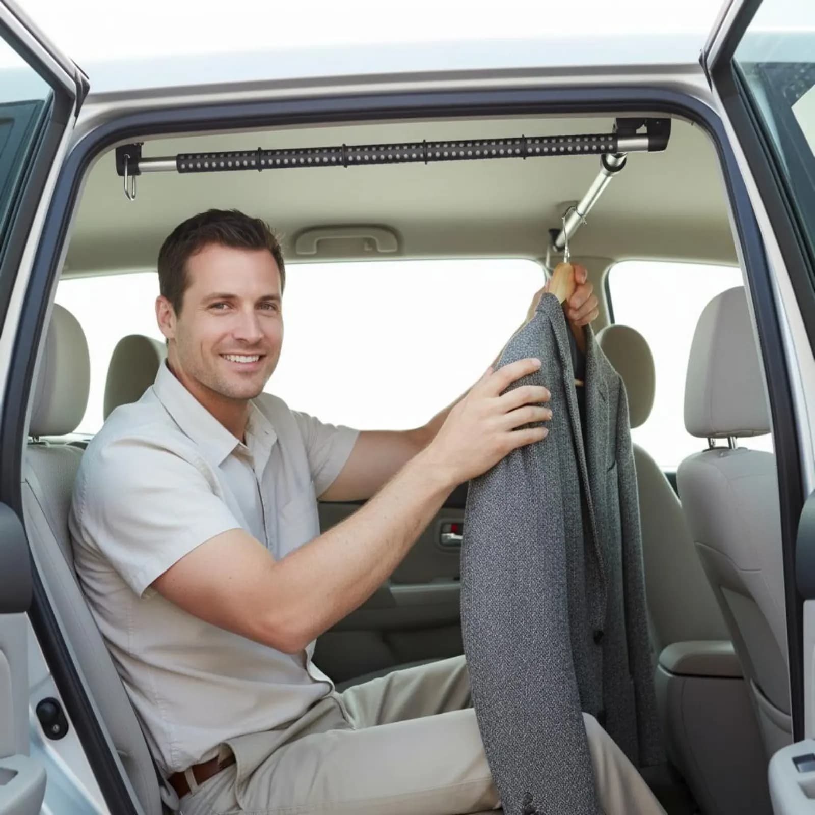 Barra Telescopica Appendiabiti per Auto, Asta Regolabile Antiscivolo per Interni, Soluzione di Stoccaggio per Viaggi in Famiglia