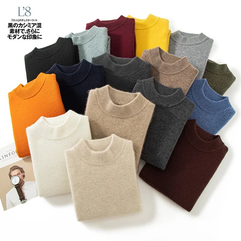 Seven Needle Thick Men's Sweater 100% Cashmere Half High Collar Pullover Autumn Winter Warm Long Sleeved Knitted Base Sweater
