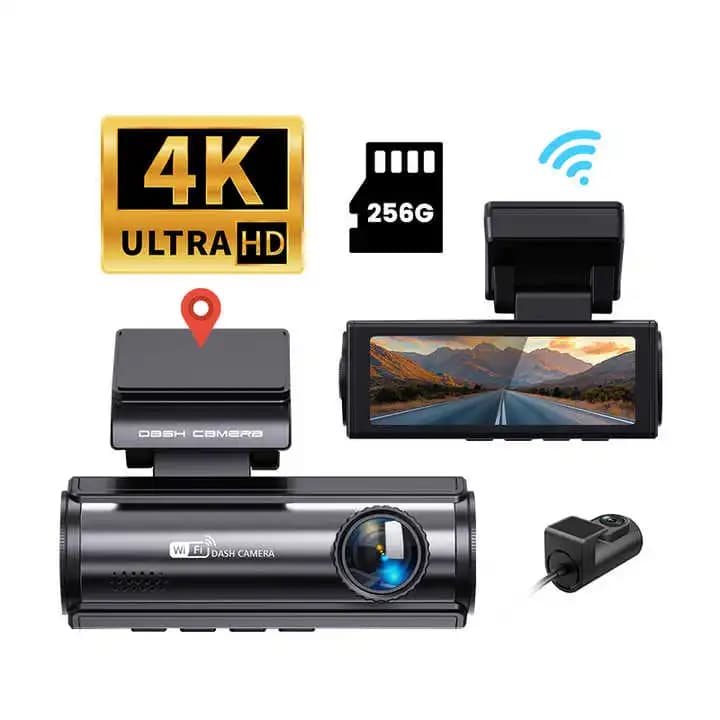 Mini dash cam 4K da 3,2 pollici con telecamera anteriore e posteriore, Wi-Fi, GPS, FHD 2160P, visione notturna, per auto