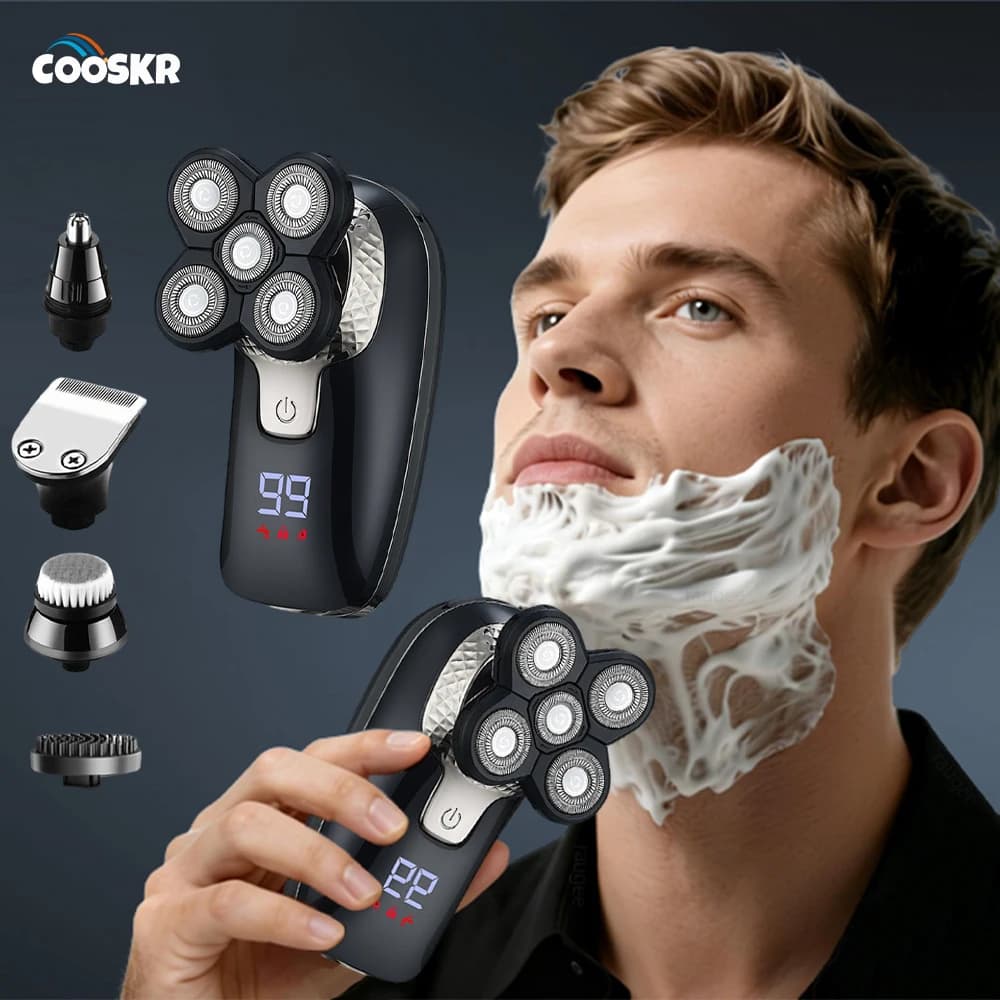 Electric shaver for man, shaver for beard, rechargeable via USB, trimmer for nose and face hair, 5 in 1, portable beard machine, mini trimmer for beard