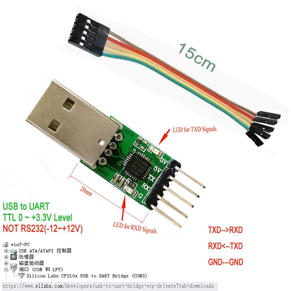 Silicon Labs CP210x USB a UART Bridge COM TTL 3.3v Flash Aggiornamento Scarica Debug Program Tester Cavo a nastro da 0,1" TTL-3V3-PCB