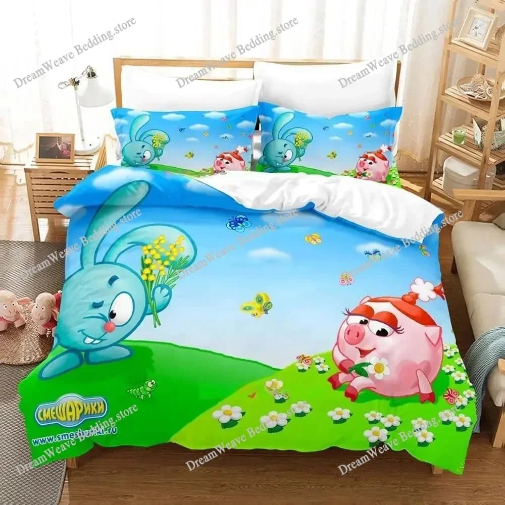 Set di Biancheria da Letto Smeshariki, Singolo, Matrimoniale, Queen, King Size, per Adulti e Bambini, Set Copripiumino con Stampa 3D, Set Lenzuola Anime