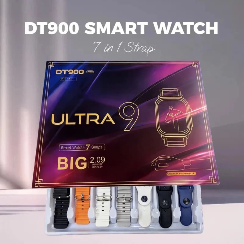 Watch with 7 in 1 DT900 strap, music support, wireless charging, Bluetooth calls, health and fitness monitoring, smart sports watch for men and women