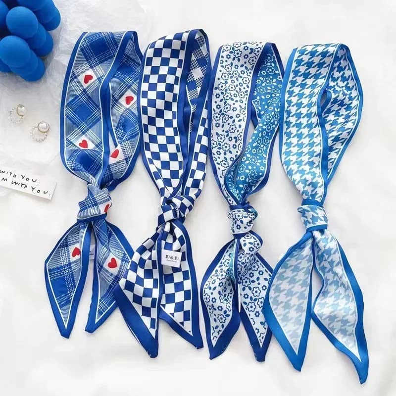 Blue Silk Scarf Klein new chess belt scarf streamer autumn decoration tie for woman hair jewelry bag