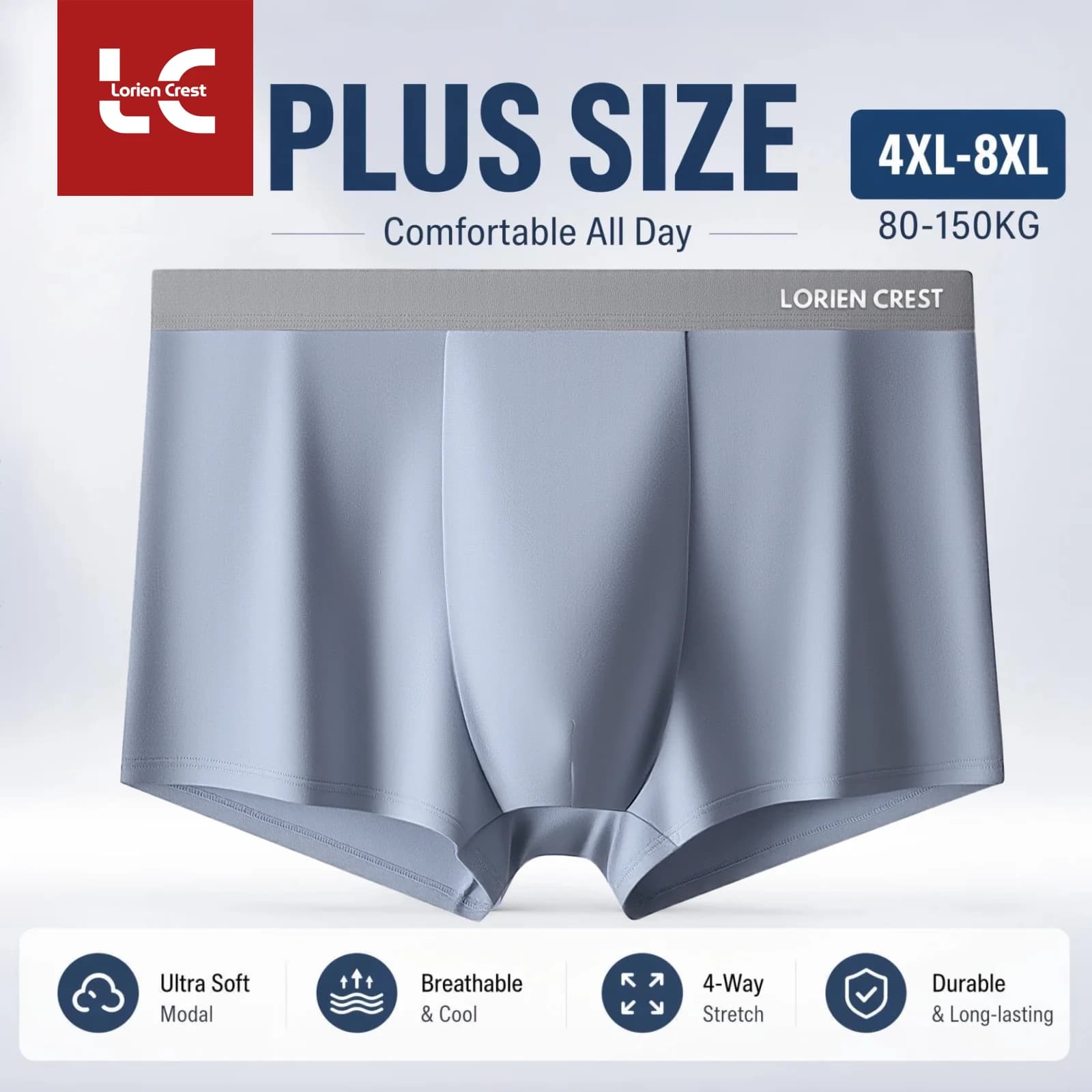3pcs PLUS 6XL-8XL Oversize Mens Modal Seamless Antibacterial Breathable Underwear Boxer Trunks Plus Size Underwear Male