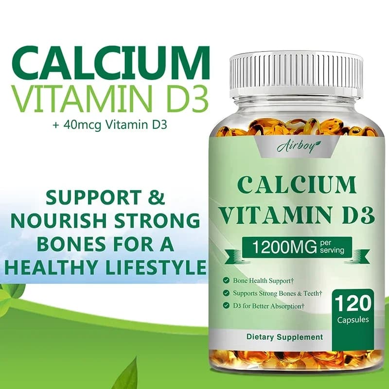 Calcium capsules + vitamin D3 - Bones and strong teeth, immune support - Non-GMO supplement, gluten free
