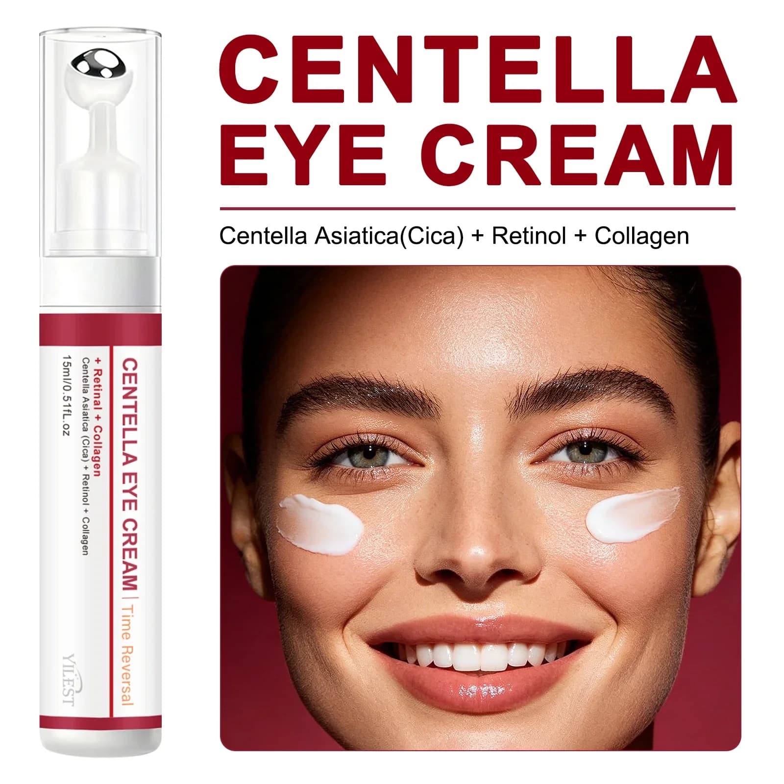15ml Rollerball Eye Cream Centella Asiatica Retinol Collagen Hydrating Firming Massage Serum Fade Dark Circles For All Skin Type