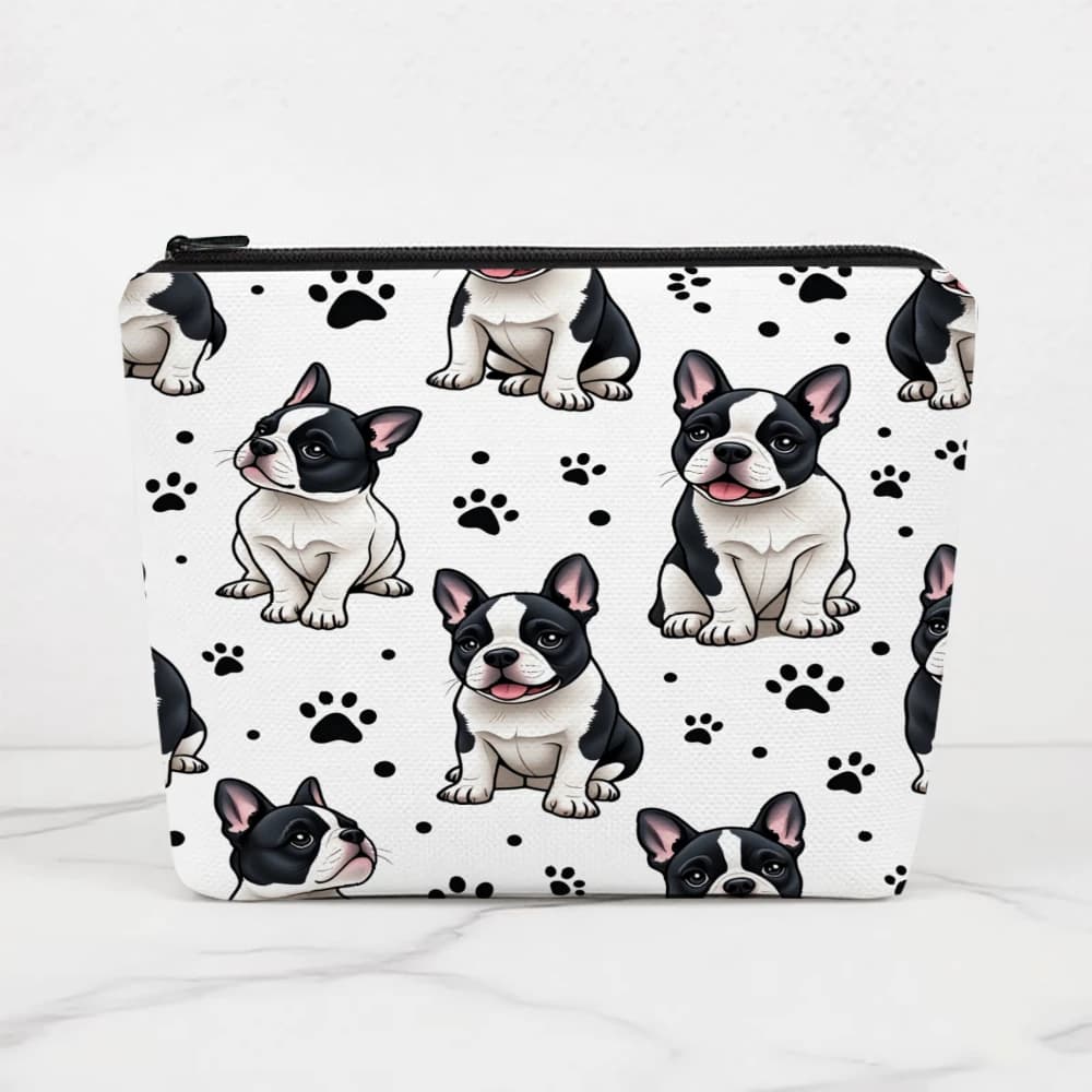 Borse per il trucco con stampa di zampe di bulldog francese per ragazze, pochette per cosmetici, borsa da toilette, astuccio per matite, custodia da viaggio