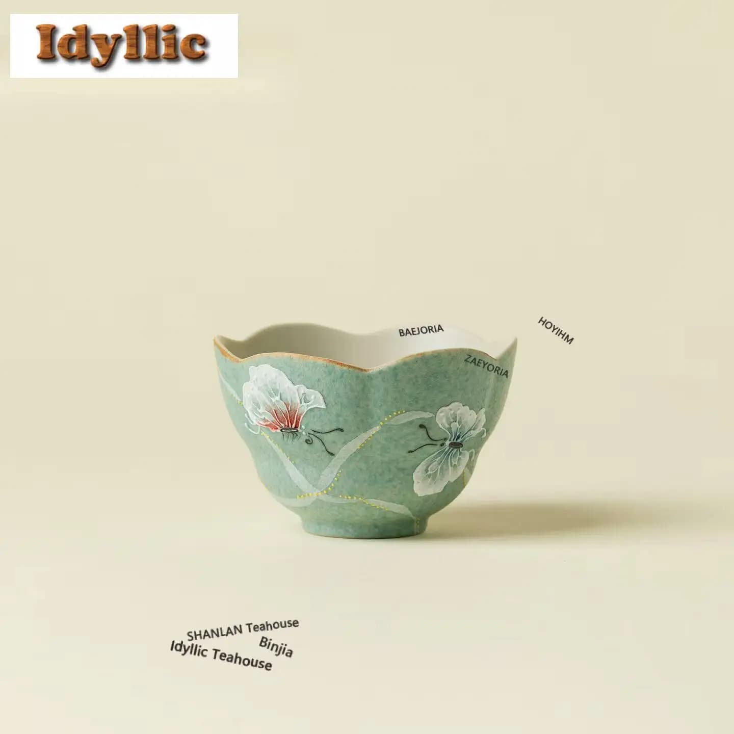 100ml Hand-painted Butterfly Teacup Aesthetic Tea Bowl Beautiful Tea Cup Tea-tasting Meditation Cup Chazhan Master Cups Cafes