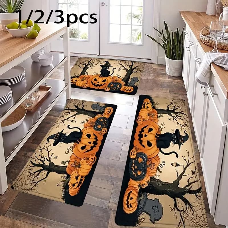 Spooky Halloween Kitchen Mat Non Slip Washable Entryway Rug Dining Room Hallway Party Home Decor Festive Floor Carpet