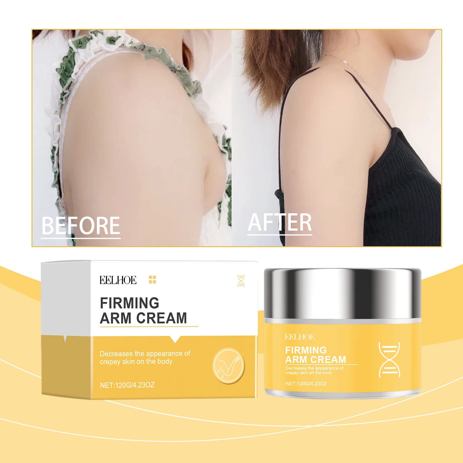 Cream for the care of the arms, lotion for the hydrating and nourishing arms, light massage treatment for a smooth skin