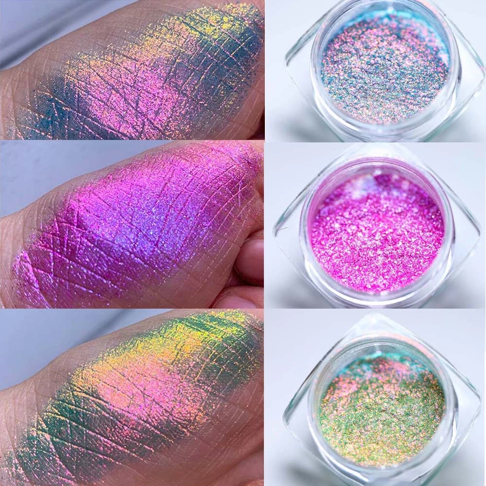 Polvere Camaleonte Aurora in 6 Colori, Glitter per Unghie, Pigmento Olografico Iridescente, Polvere Neon per Nail Art e Trucco Fai-da-Te
