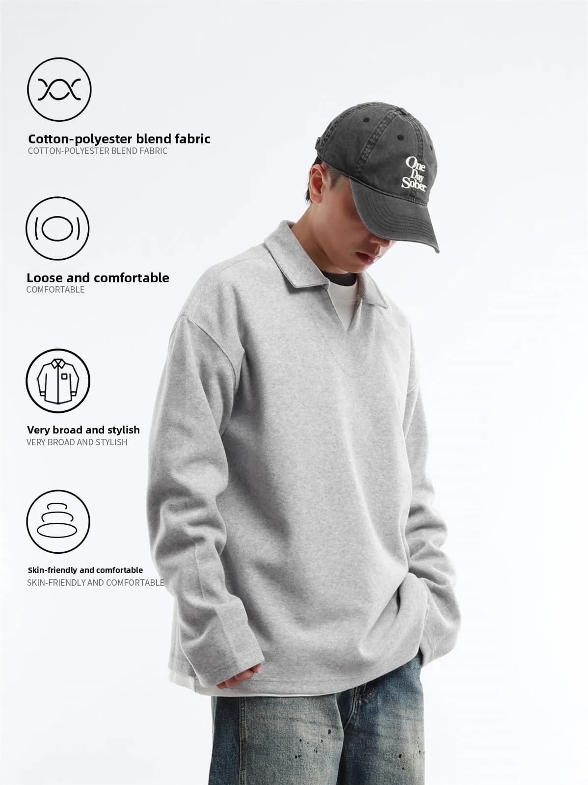 American Style Loose Fit Long Sleeve V-Neck Patchwork Hoodie Men's Casual Comfortable Lightweight Color Sweatshirt