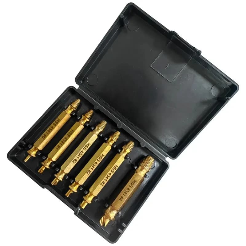 Set of 6 double head HSS extractors for screws, tool kit for removing broken screws, accessories for electrical tools