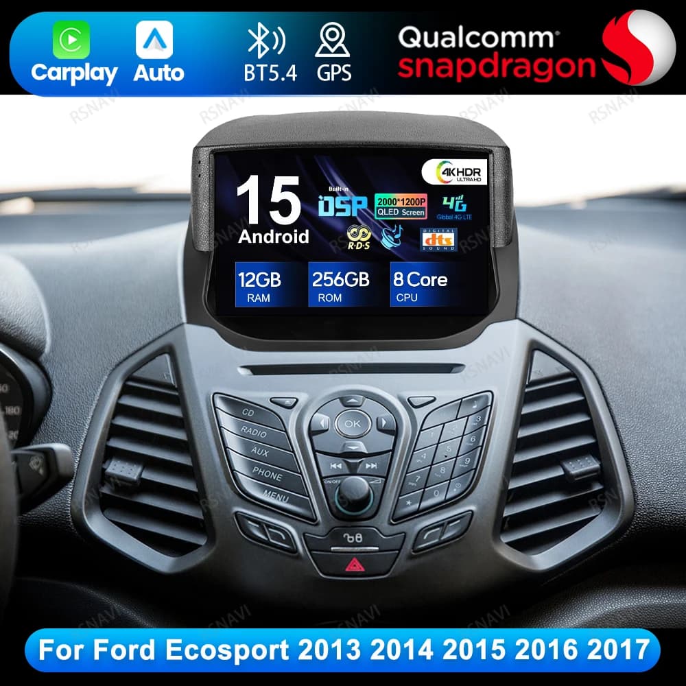 Android 15 For Ford Ecosport 2013 2014 2015 2016 2017 Car Radio DSP Viedo Player 5G WIFI DVD 4G LTE Wireless Carplay Auto Stereo
