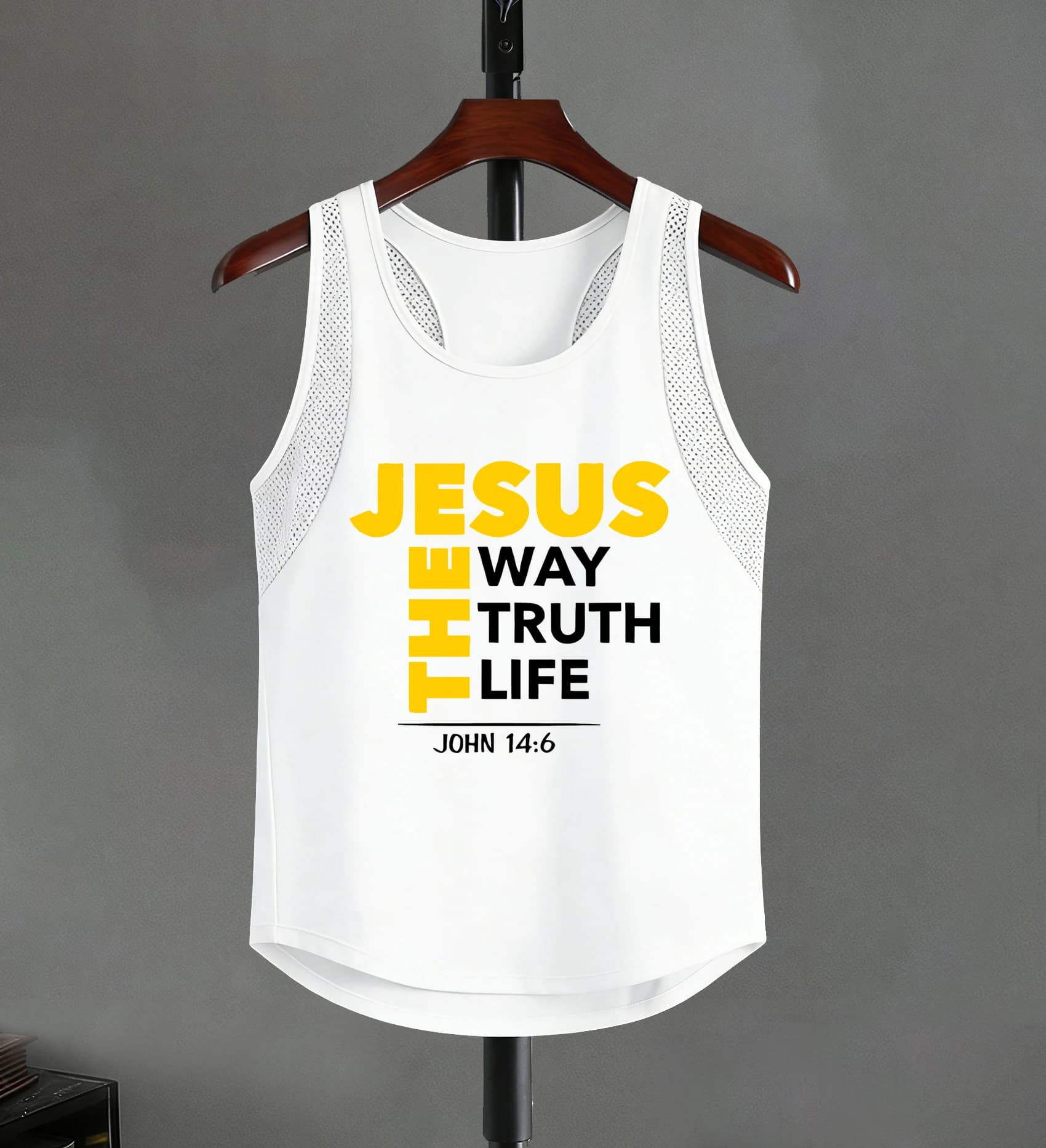 Gilet Reticolare da Uomo con Stampa Jesus The Way Truth Life, Canotta Morbida alla Moda, Top Unisex Versatile per Vacanze Estive