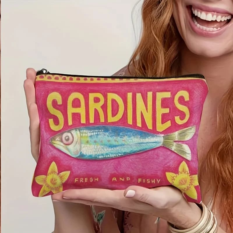 Borsa per il trucco Pink Sardine da 1 pezzo - Pochette multifunzionale con cerniera per donna, borsa da viaggio perfetta con cerniera, divertente regalo di compleanno
