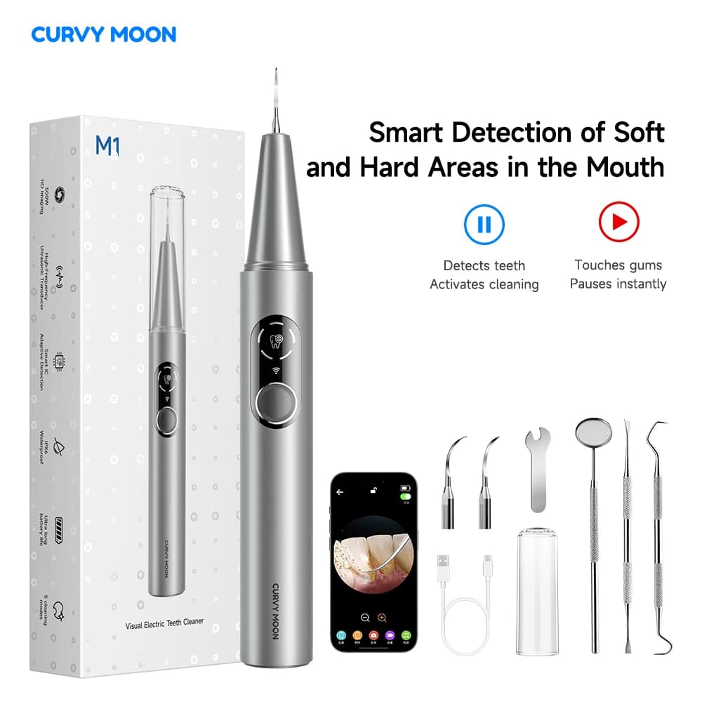Ultrasonic Dental Scaler Visible for Tartar Removal 5 Modes with LED Light Home Teeth Cleaning Tools Dental Detergent Oral Hygiene