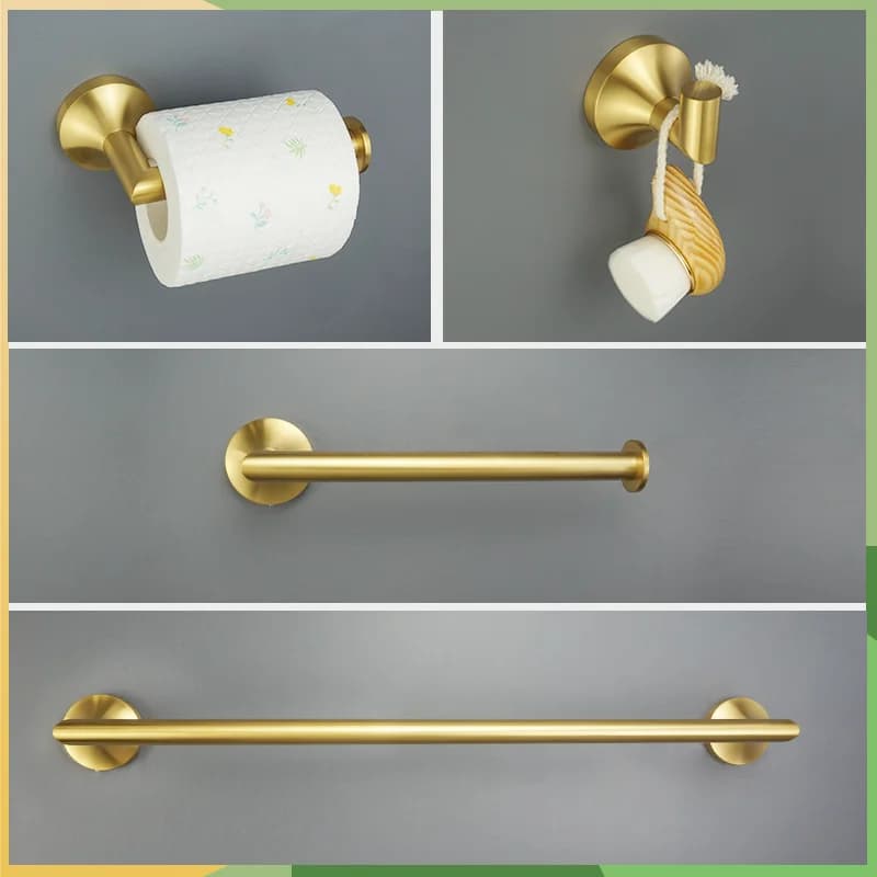 Set di accessori per il bagno Porta asciugamani da parete in oro spazzolato Porta carta e ganci Portaoggetti da bagno in acciaio inossidabile Appendiabiti Hardw