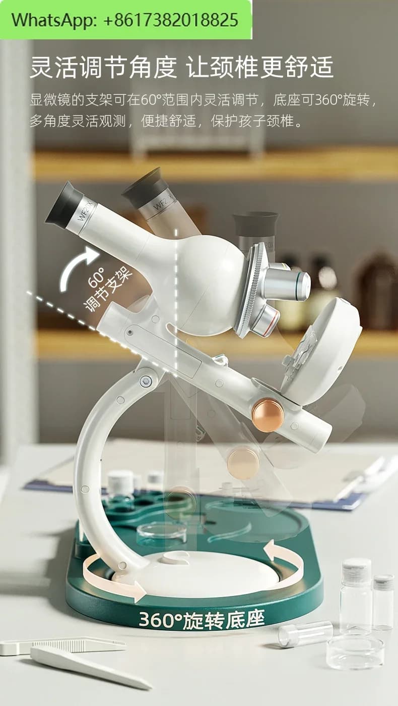 Microscopio leggero 1600x I bambini possono vedere batteri HD Electron Desktop Esperimento scientifico Giocattoli regalo di compleanno di livello professionale