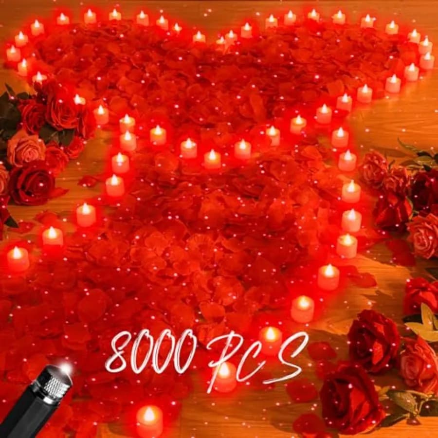 Set di 8000 Petali di Rosa Artificiali con 120 Candele LED Senza Fiamma, Decorazioni Romantiche per Proposte Speciali