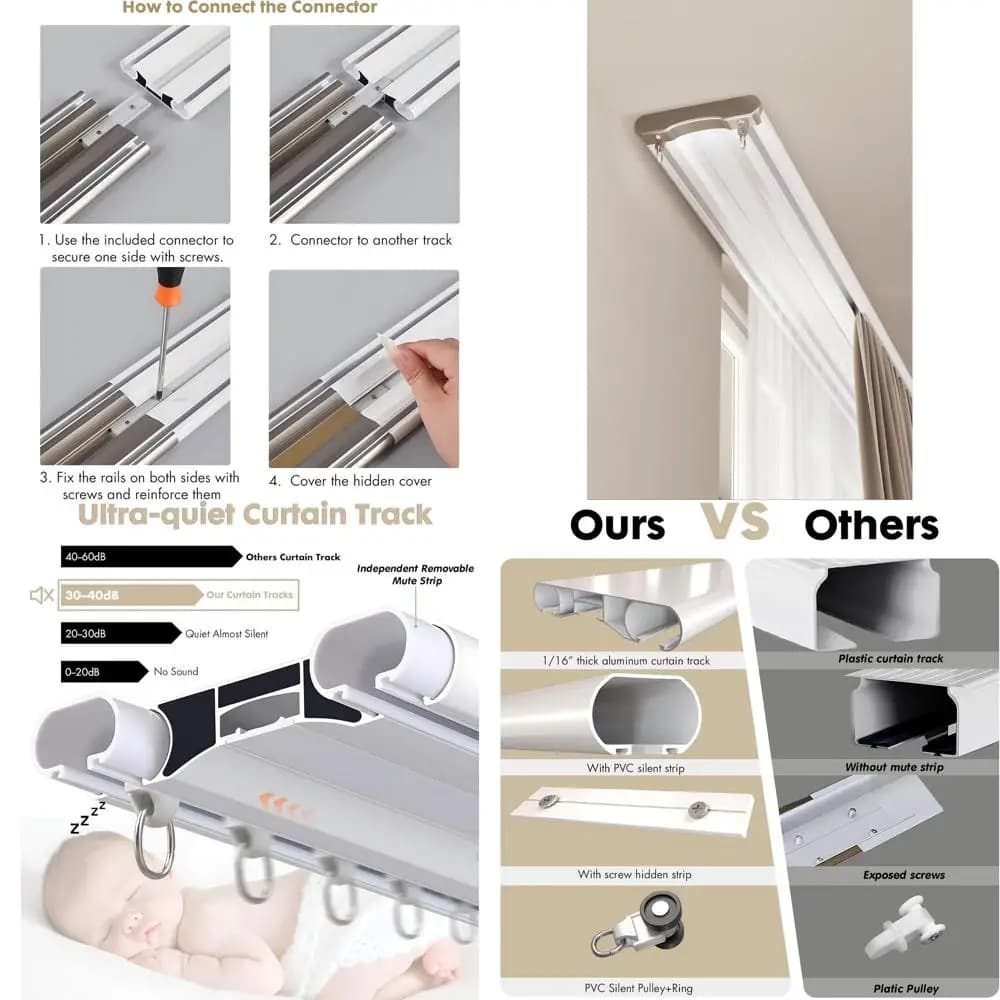 Binario Doppio per Tende a Soffitto, 3 Metri, 1,2 Metri di Larghezza, in Alluminio Bianco, Adatto per Camera da Letto/Finestra/Hotel