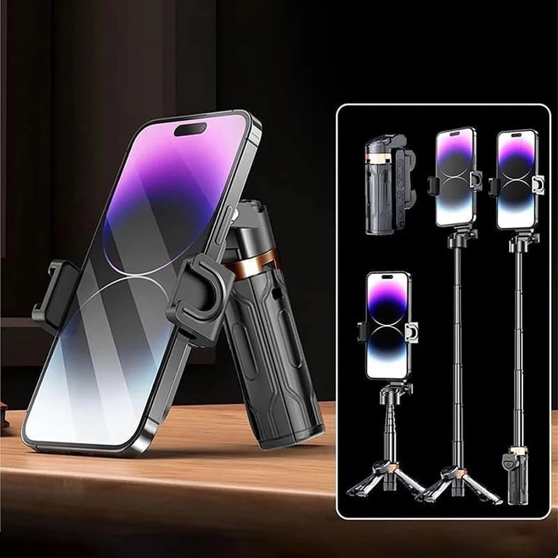 Portable Mini Bluetooth Selfie Stick Multifunction Telescopic Tripod Support for Foldable Single-Plastic Cell Phone