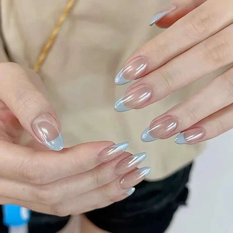 10 pezzi fatti a mano gialli stampa sulle unghie rosa blu mandorla francese ovale acrilico unghie finte per ragazza spezie riutilizzabili punte decorative Aurora